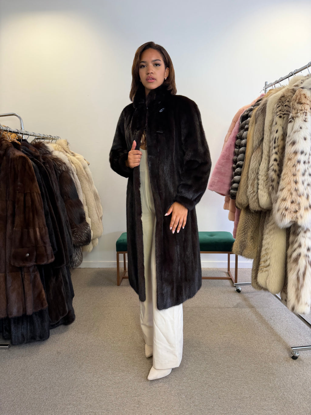 Mink Fur Coat, Dark Brown, Medium