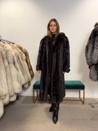 Mink Fur Coat, Dark Brown, Full Length, Size L