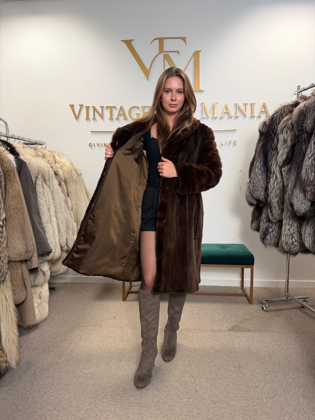 Brown Sheared Mink Fur Coat, Large, High Quality