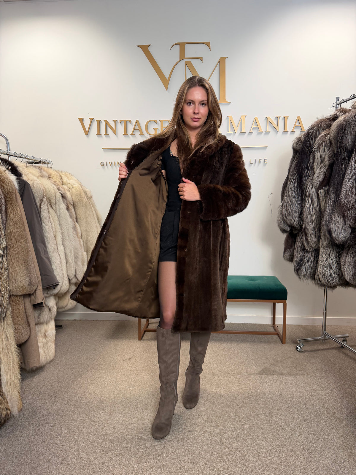 Brown Sheared Mink Fur Coat, Large, High Quality