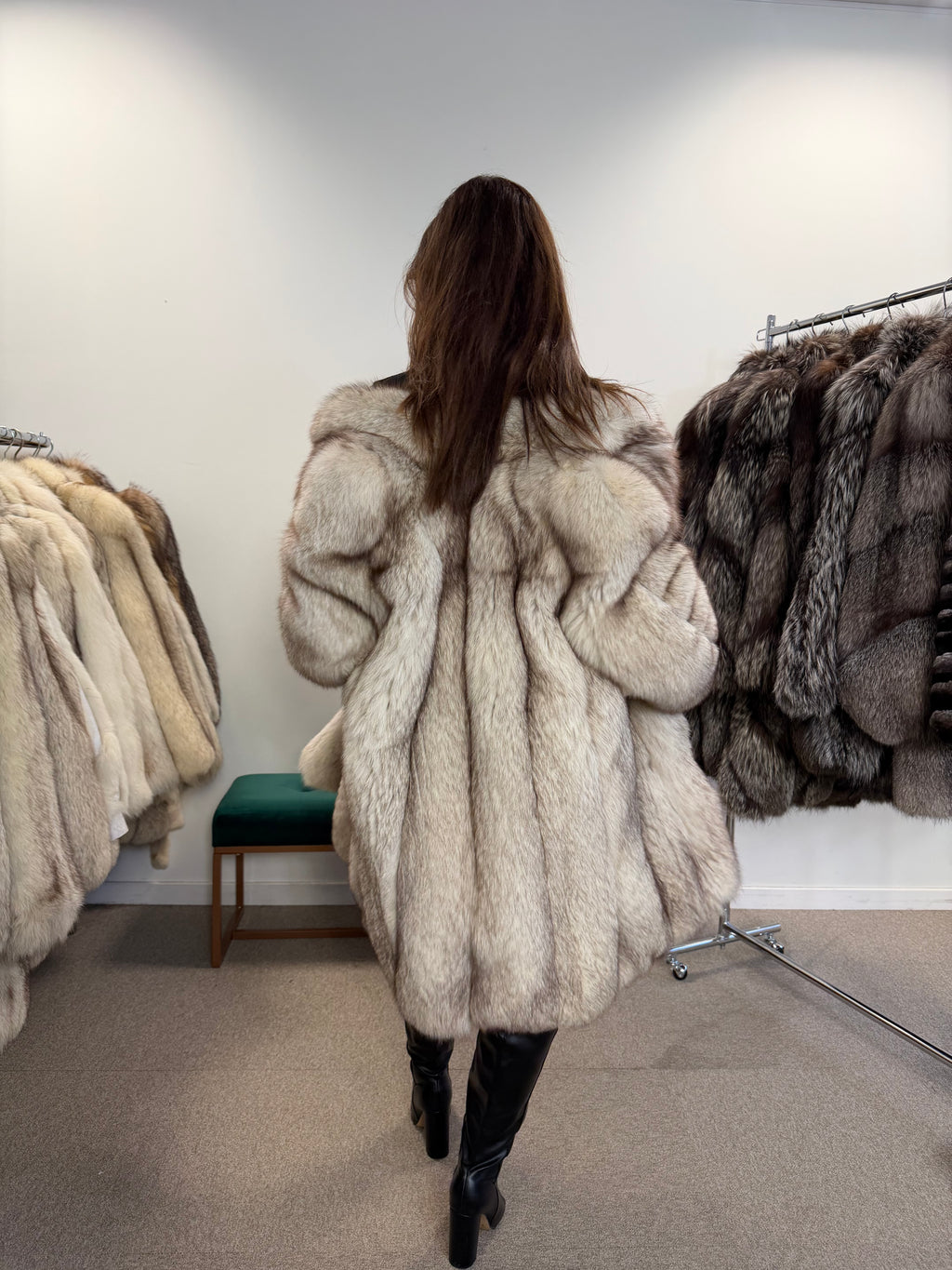 White Nordic Fox Fur Coat, Size XL