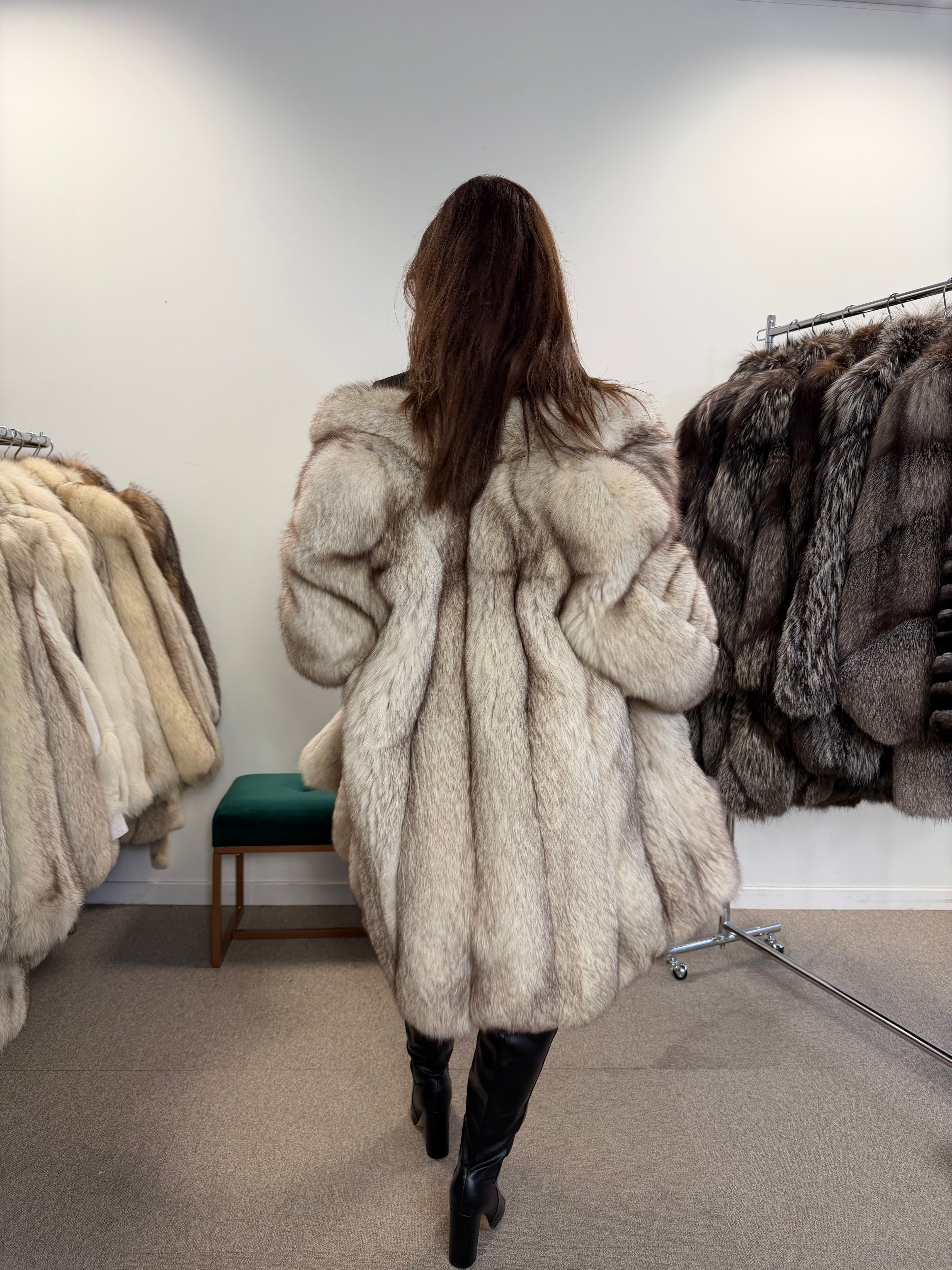 White Nordic Fox Fur Coat, Size XL