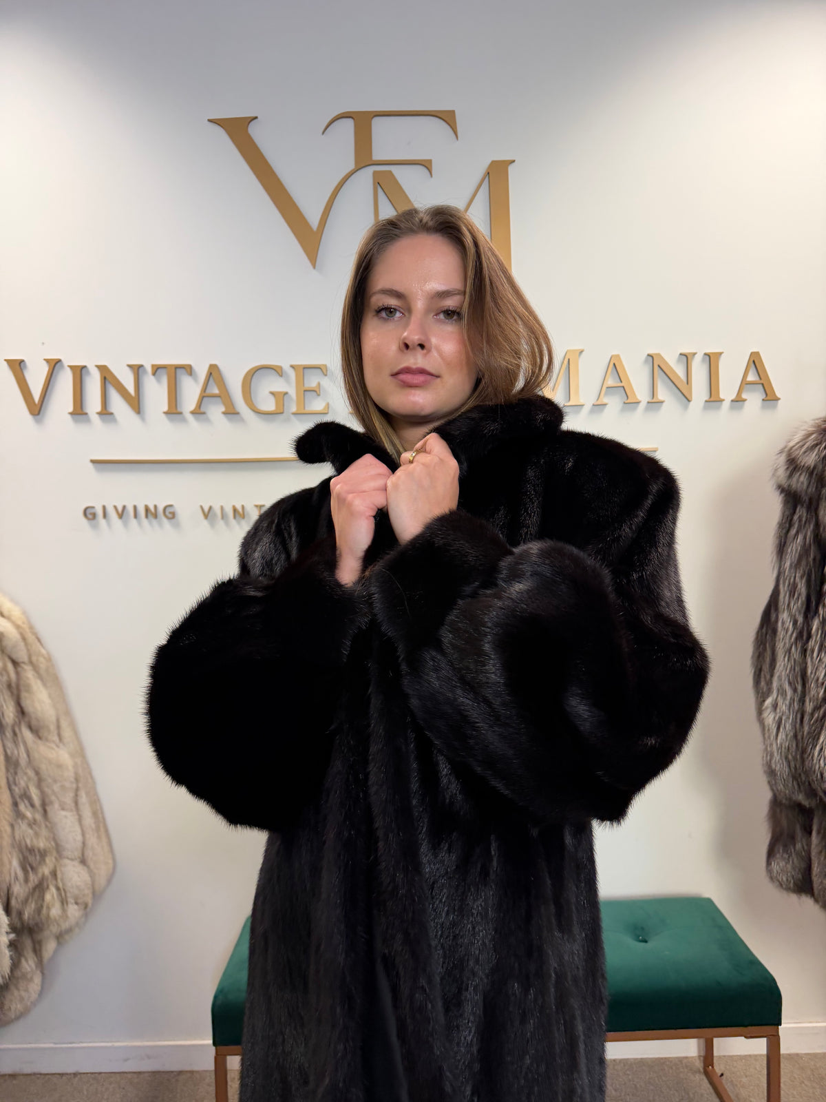 Almost Black Mink Fur Coat, XXL, Full Length, Luxury