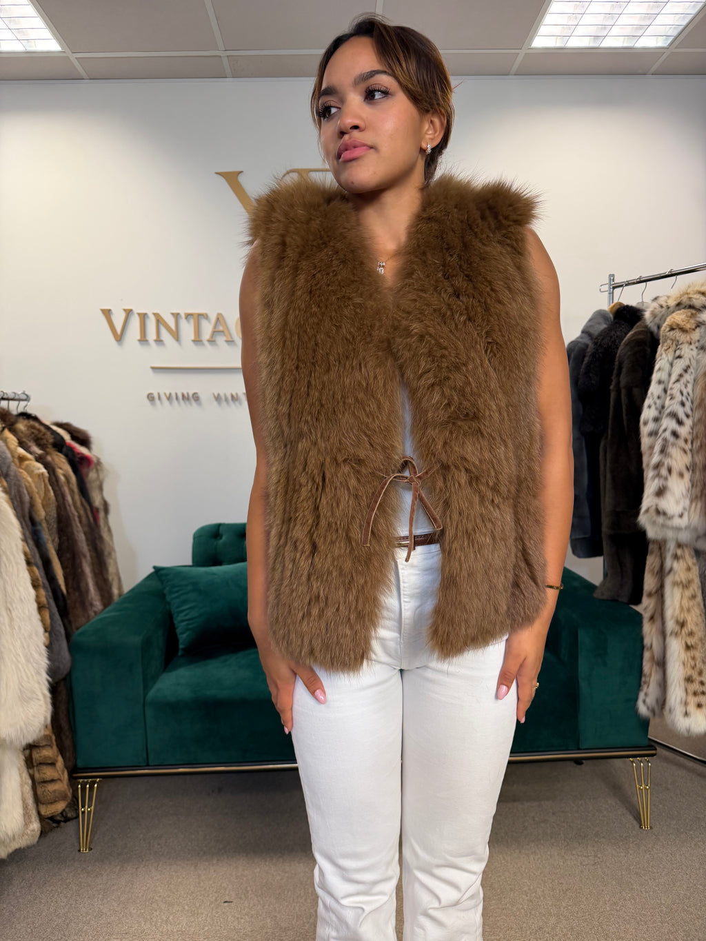 Light Brown Fox Fur Vest, Medium, Vintage
