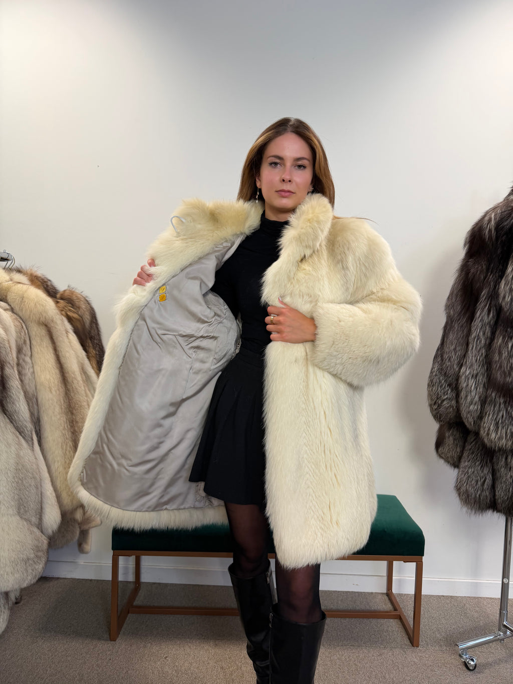 White Arctic Fox Real Fur Coat, Size XL