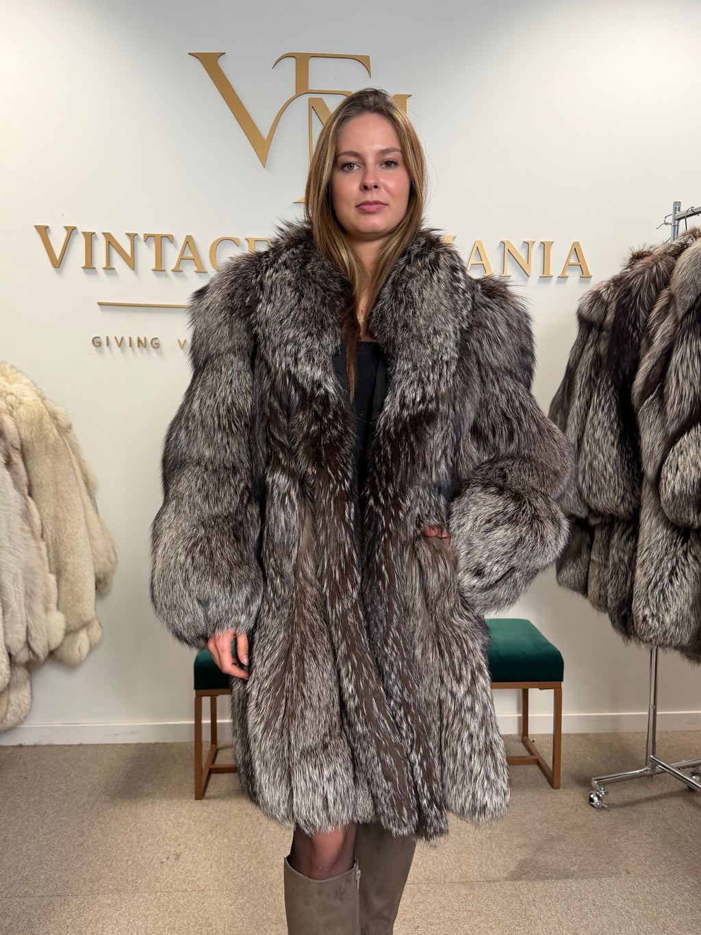 Silver Fox Fur Coat, XL, SAGA, Fluffy