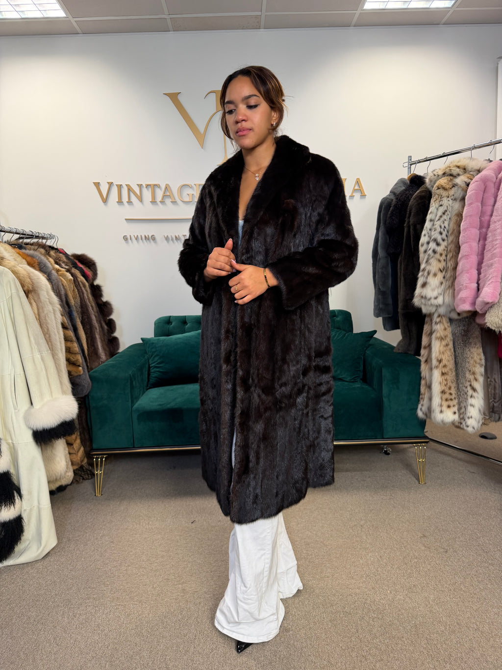 Dark Brown SAGA Mink Fur Coat, Medium