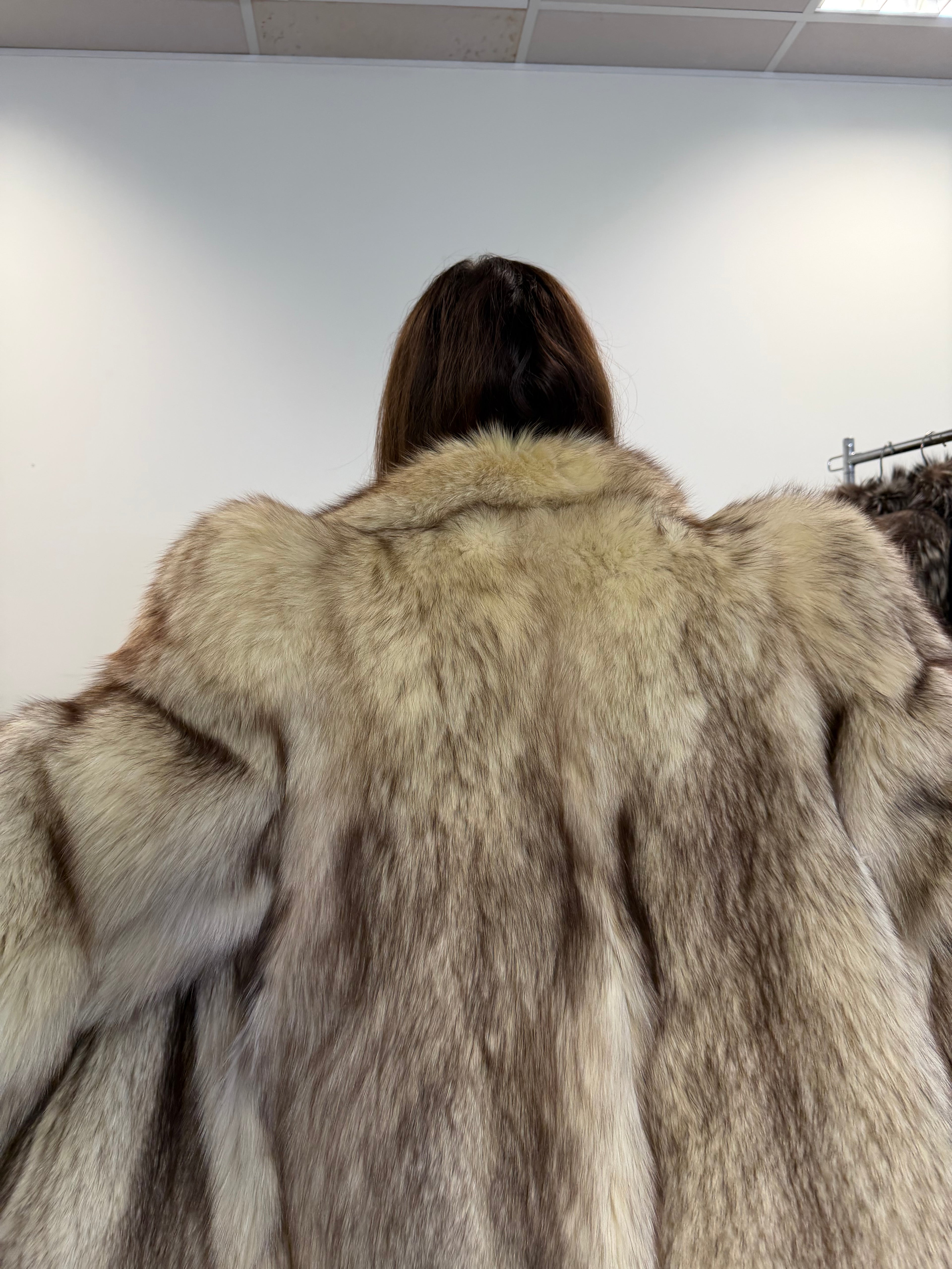 White Nordic Fox Real Fur Coat, Size L