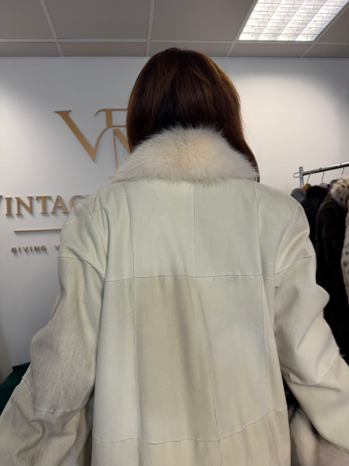 Shearling Sheepskin Coat with Fox & Shearling Collar, Medium, Full Length