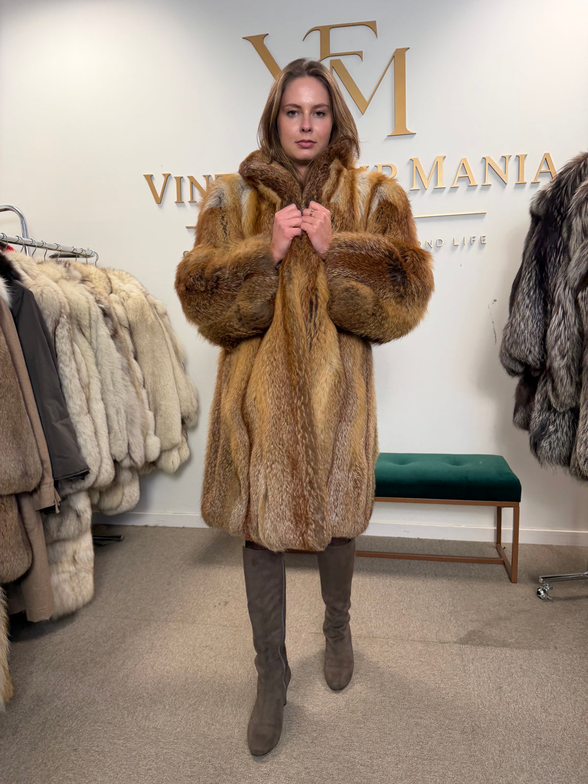 Red Fox Fur Coat, Large, Fluffy