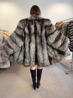 Silver Fox Fur Coat, Oversized, Size XL