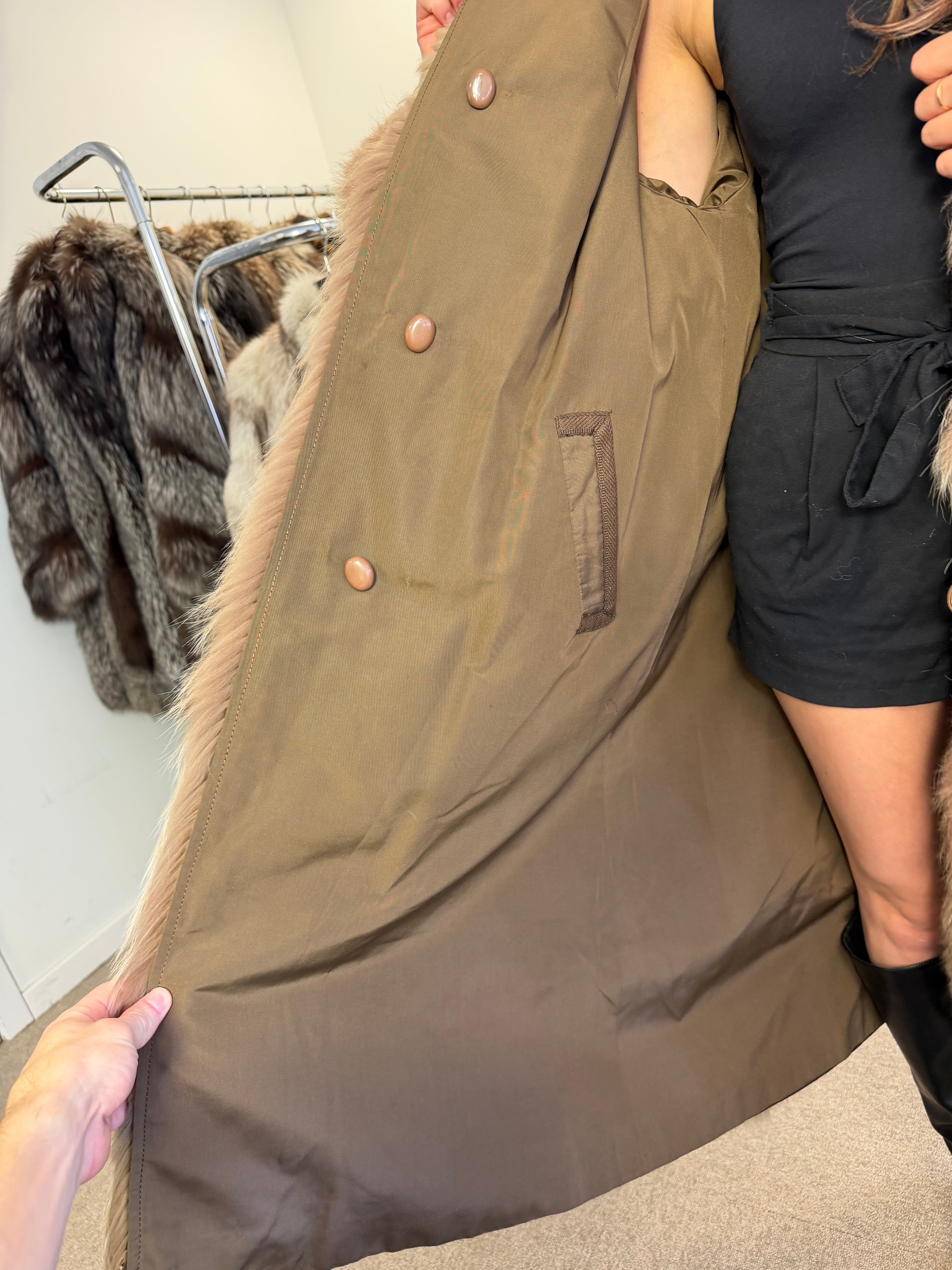Fox Fur Coat, Brown, Full Length, Reversible, Size L