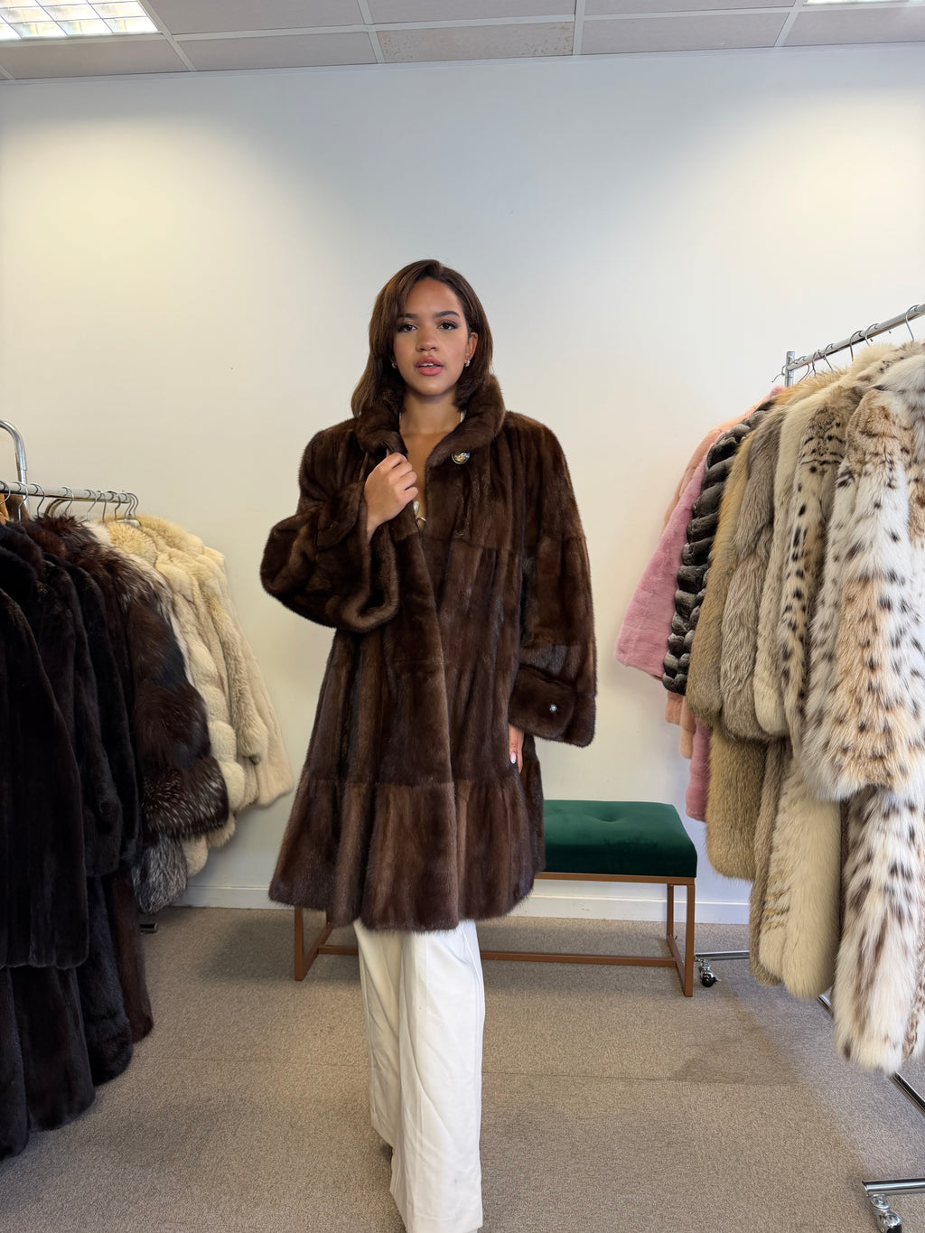 Mink Fur Coat, Brown Swinger, One Size