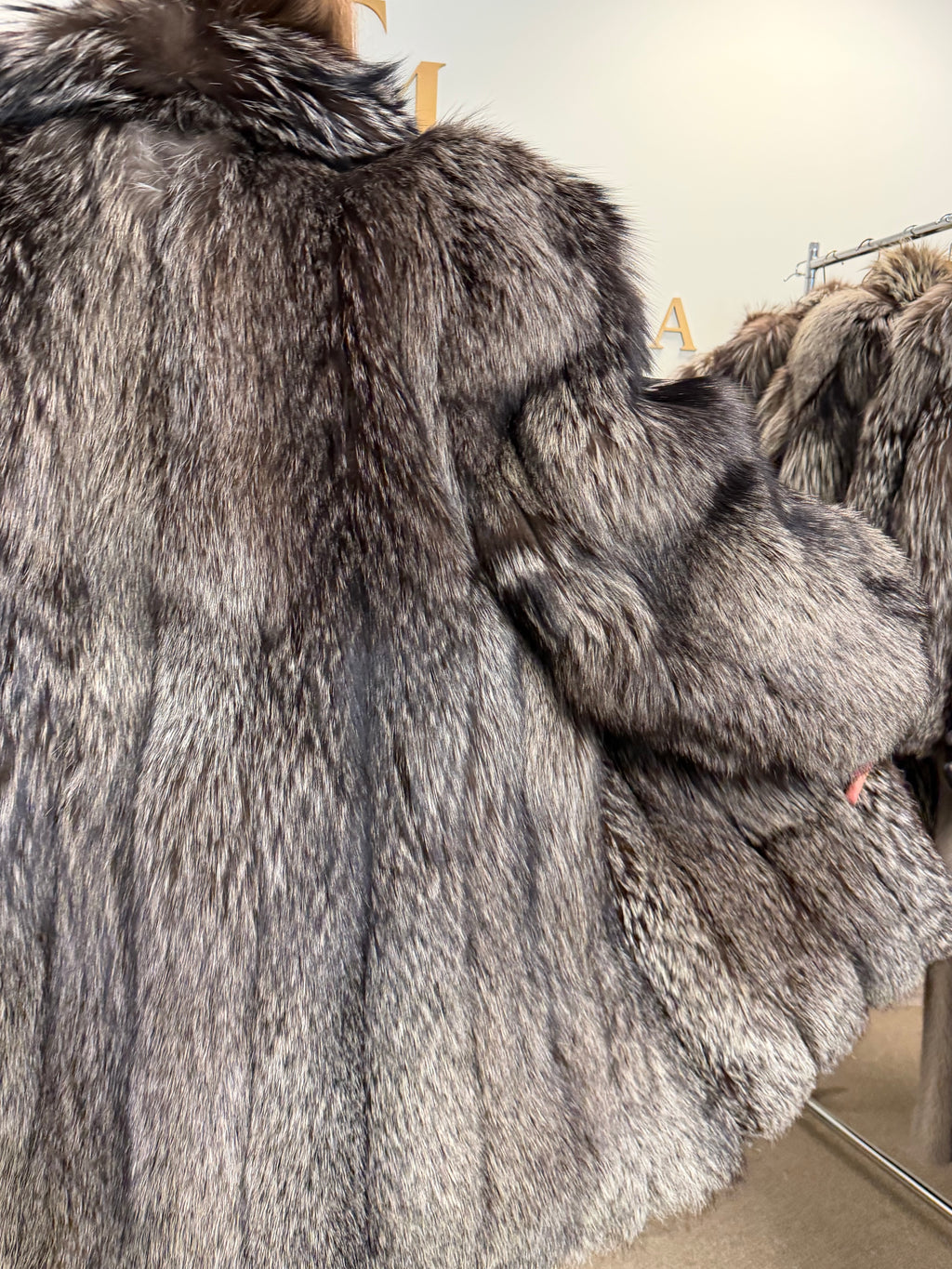 Silver Fox Fur Coat, XL, SAGA, Fluffy