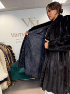 Dark Mink Fur Coat, Large, Swinger, Leather, Designer