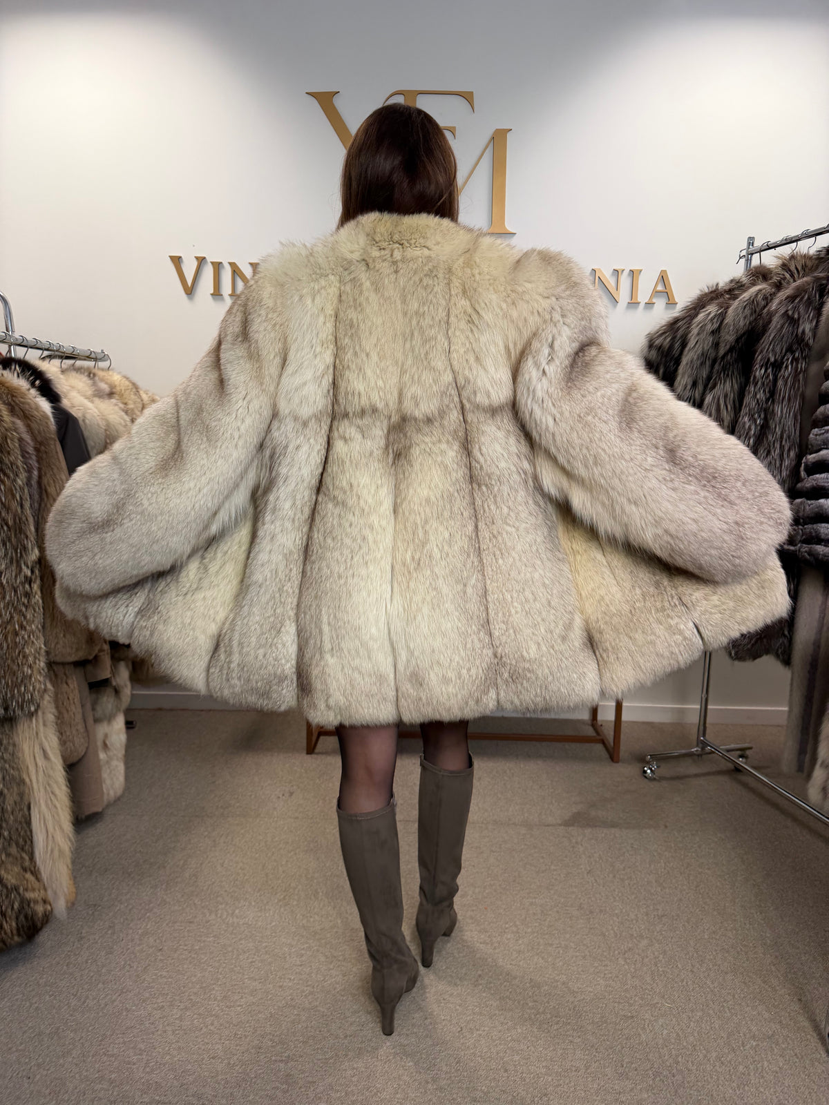 White Fox Fur Coat, Medium, Outlet