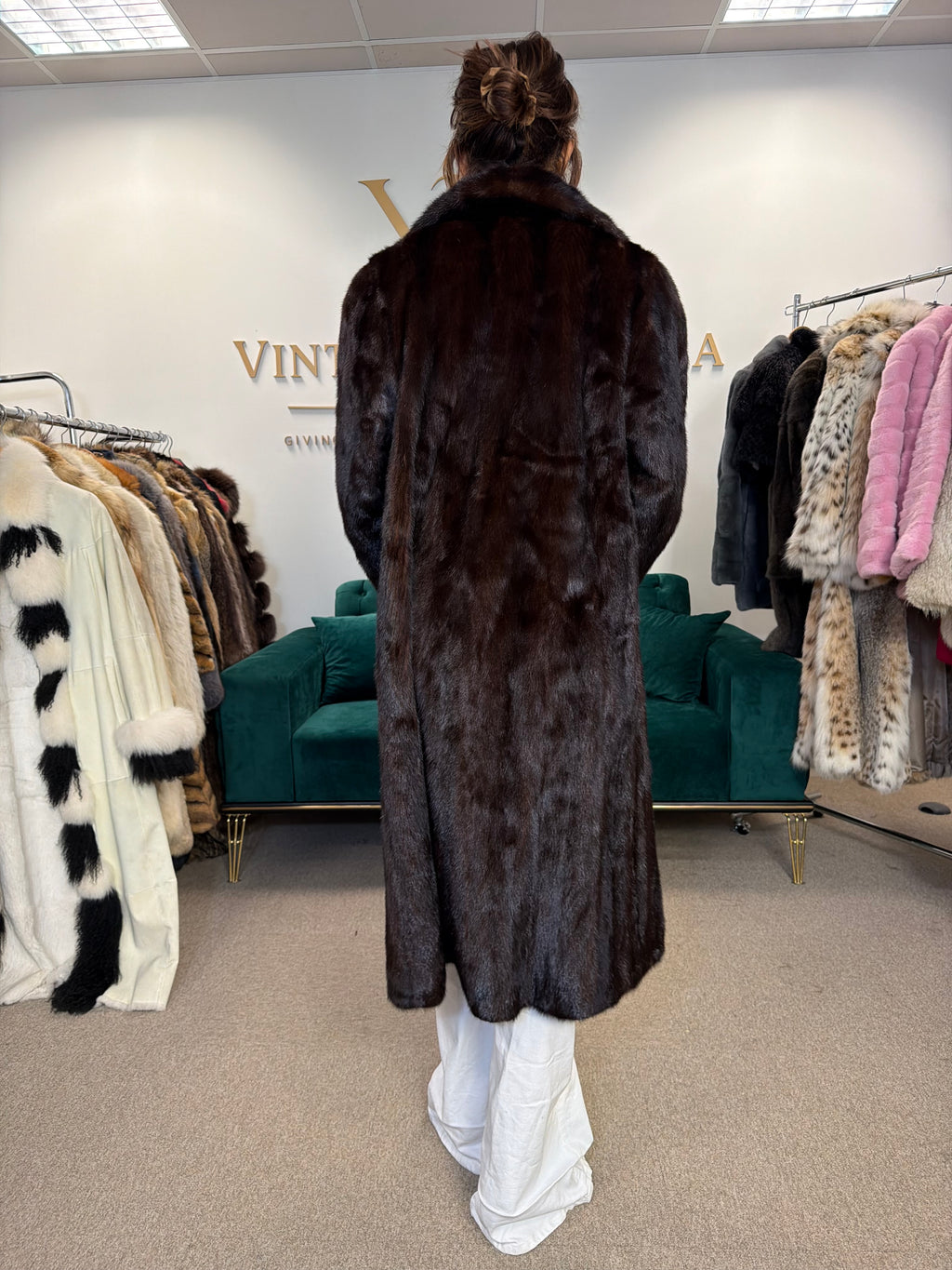 Brown Mink Fur Coat, M/L, Full Length
