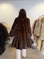 Mink Fur Coat, Brown Swinger, One Size