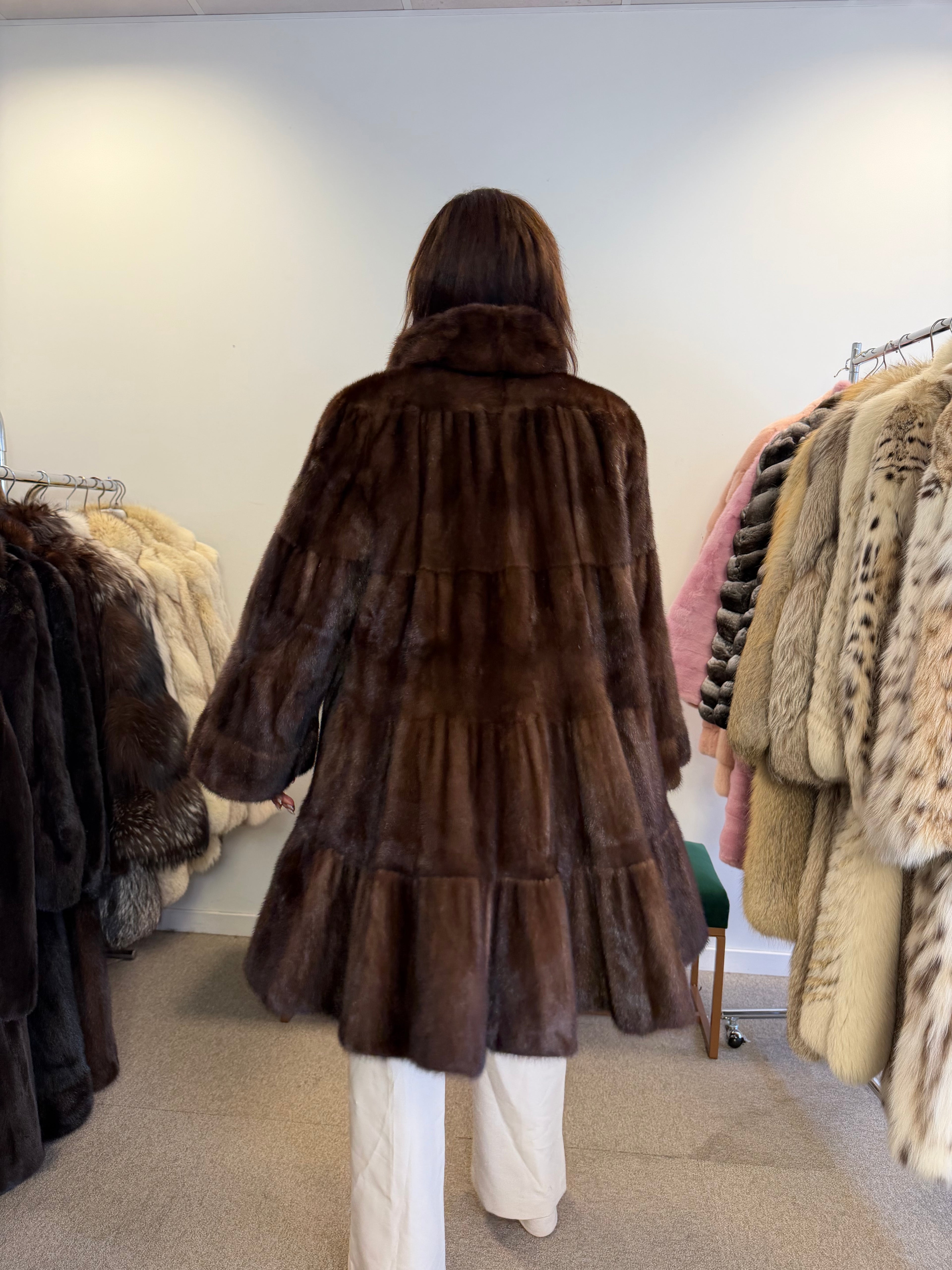 Mink Fur Coat, Brown Swinger, One Size
