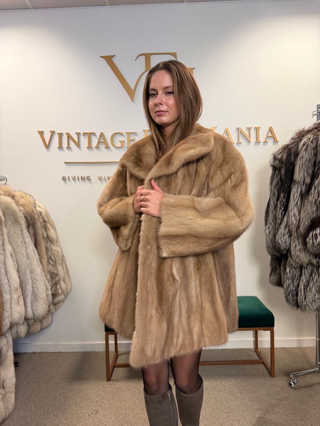 Pastel Mink Fur Jacket, Light Beige, 3XL