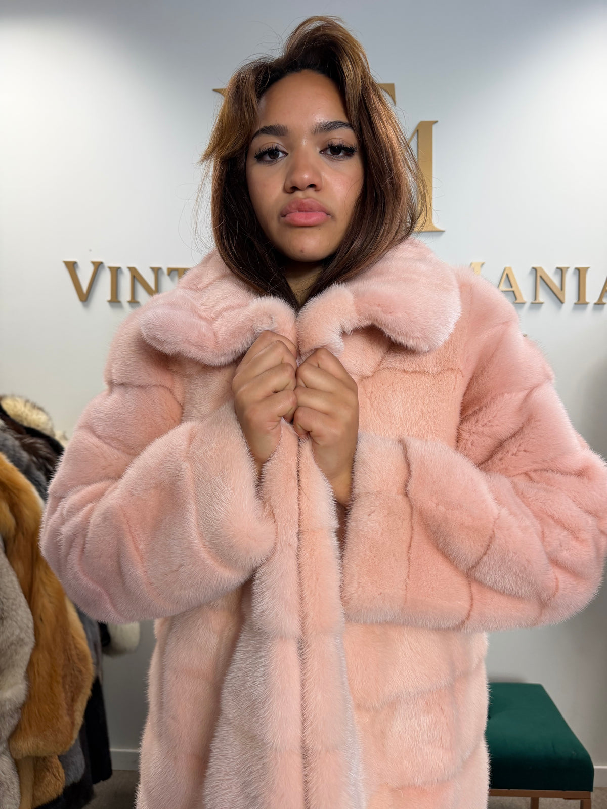 Pink Mink Fur Coat, Medium, New
