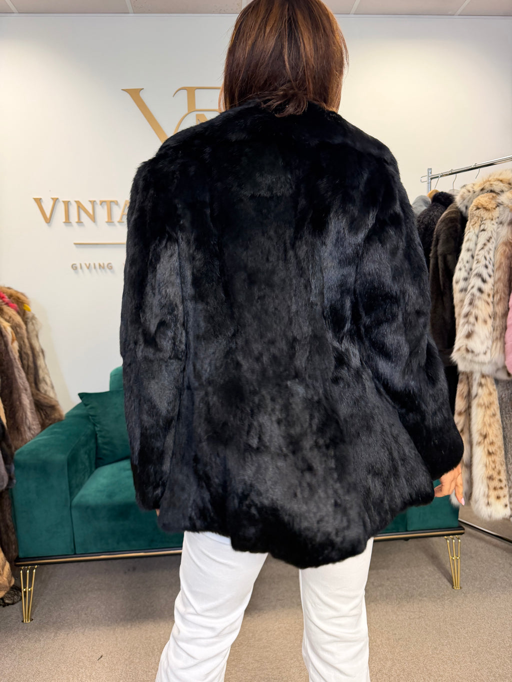 Black Rabbit Fur Coat, Medium