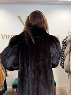 Mink Fur Coat, Dark Brown Almost Black, XL, Crown Lining