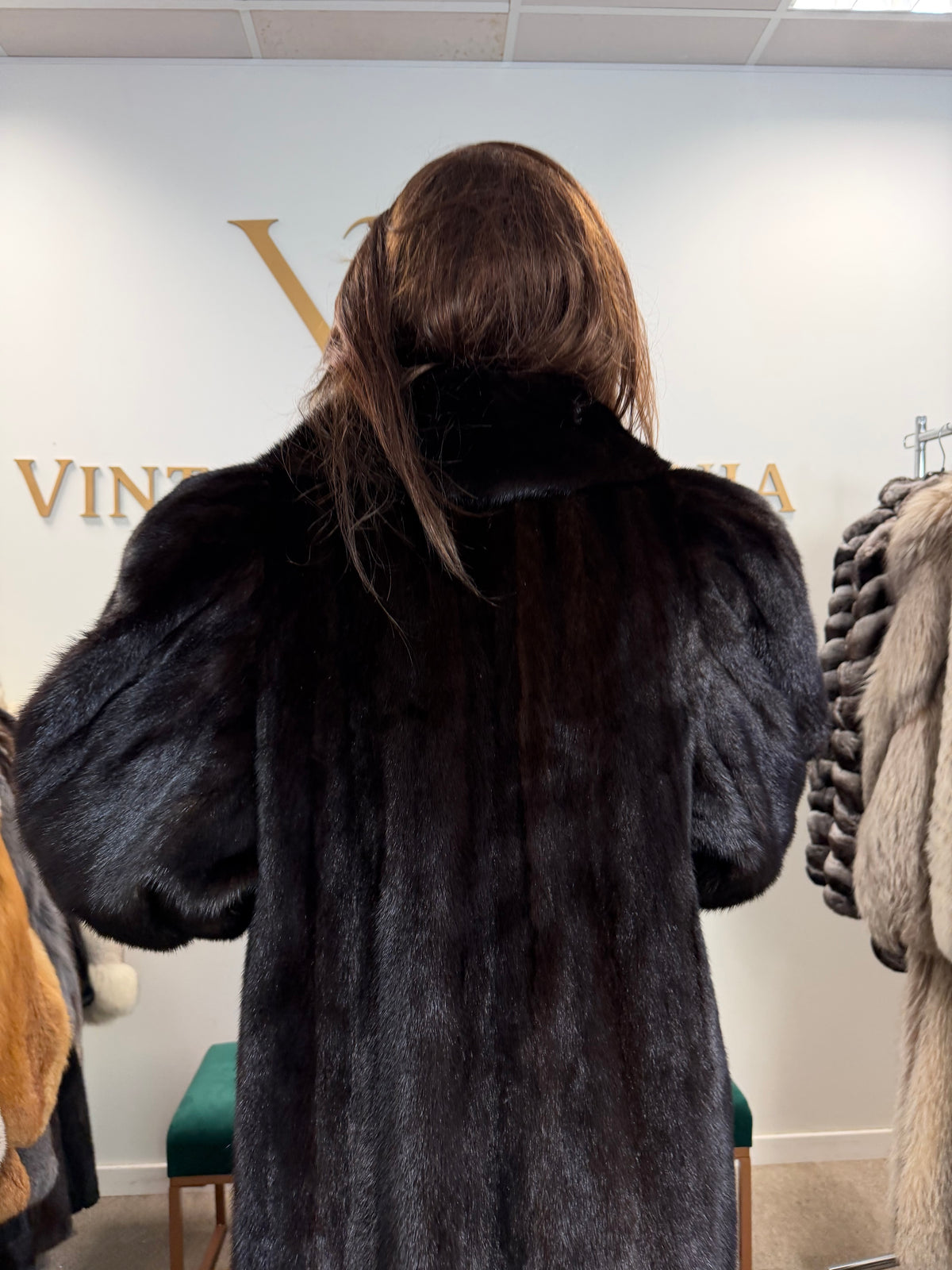 Mink Fur Coat, Dark Brown Almost Black, XL, Crown Lining