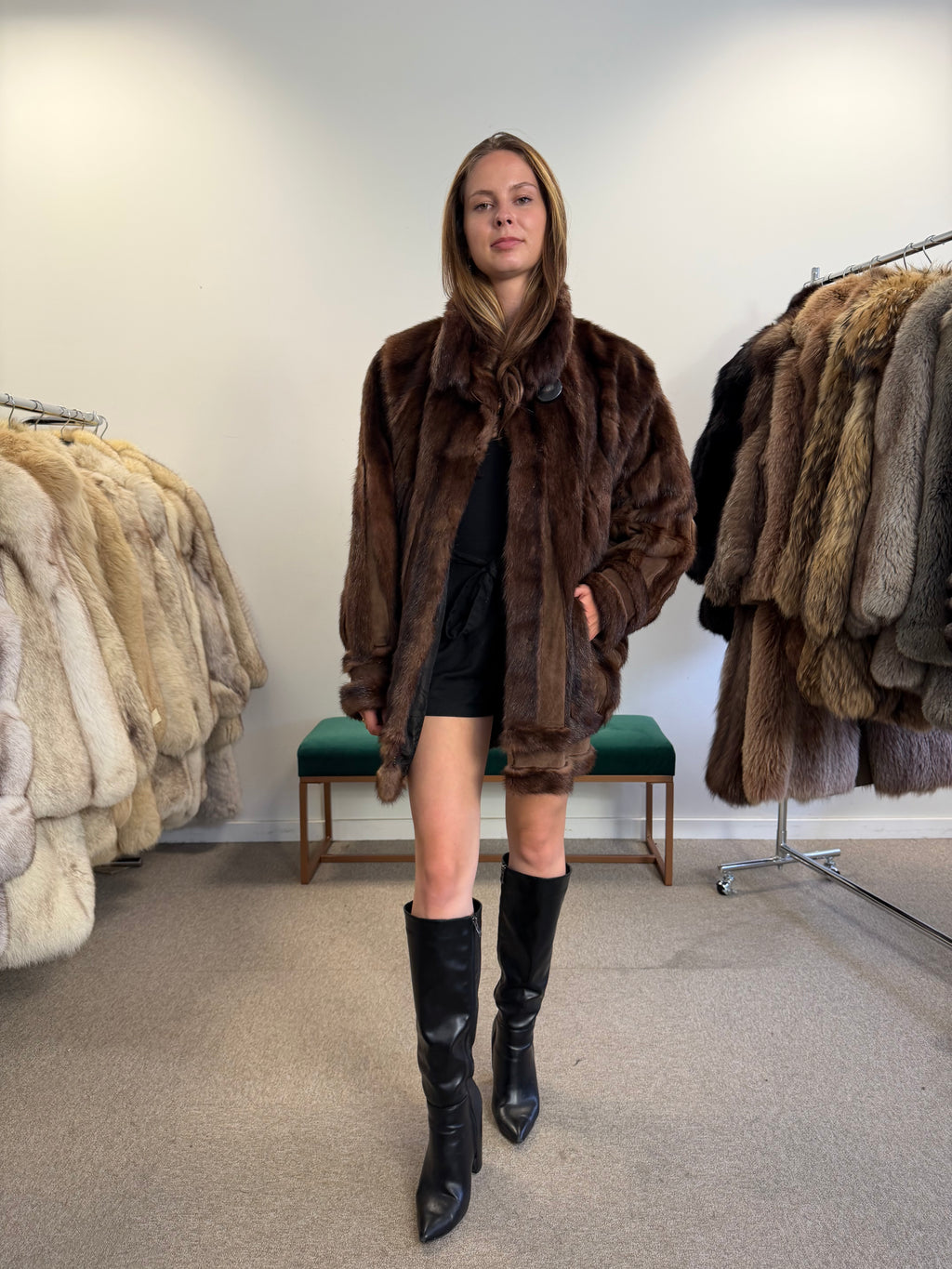 Brown Faux Mink Fur Jacket, Butterfly Style, Fits Large