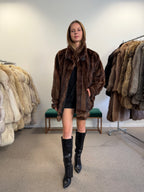 Brown Faux Mink Fur Jacket, Butterfly Style, Fits Large