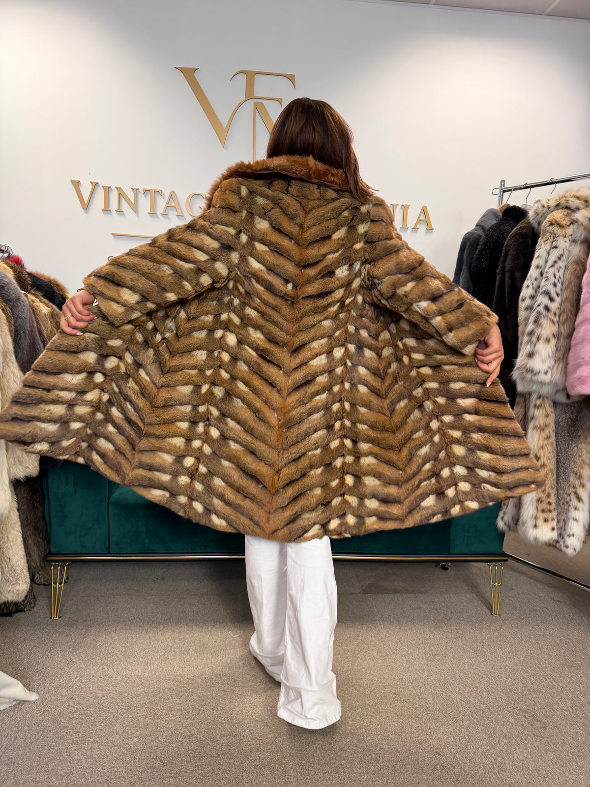 Hamster Fur Coat with Red Fox Collar, Medium, Rare Luxury