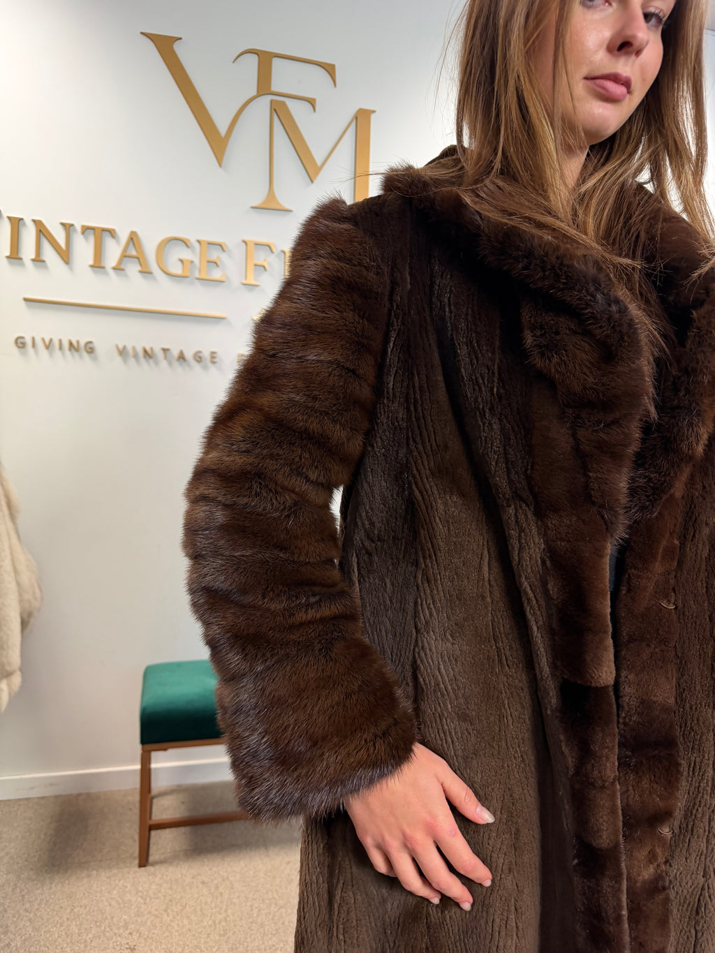 Brown Sheared Mink Fur Coat, Large, High Quality