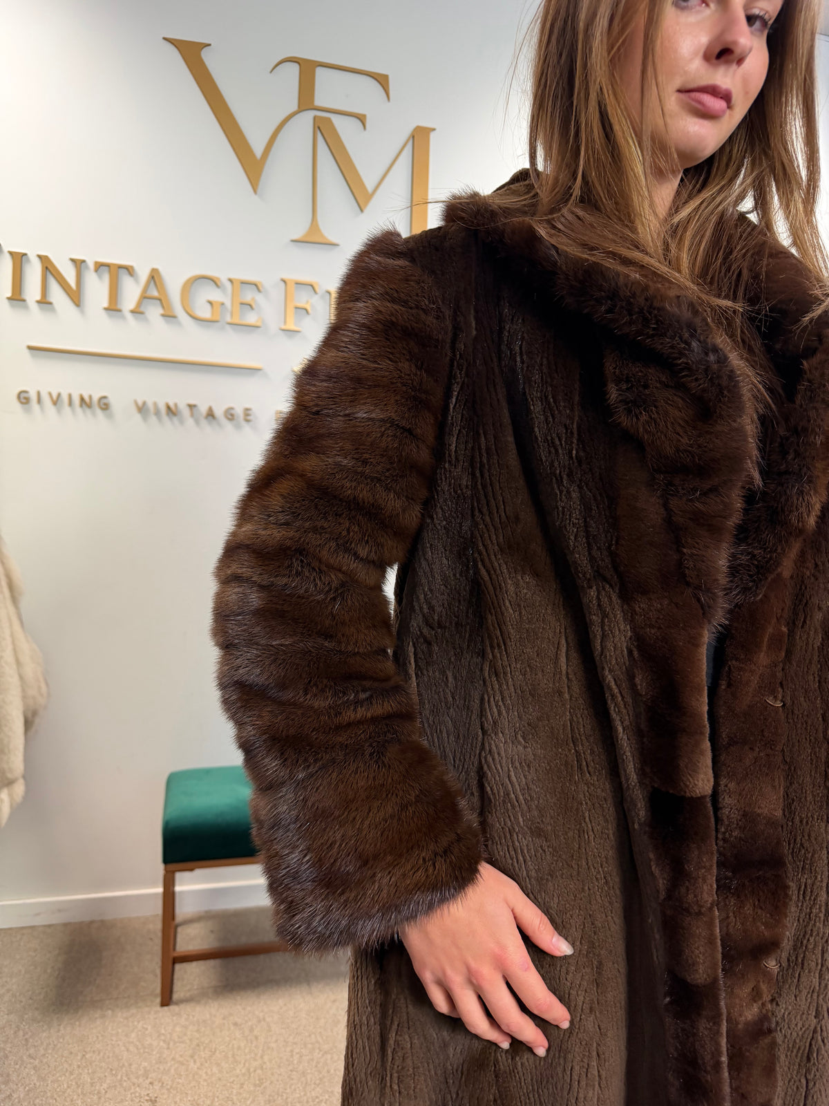 Brown Sheared Mink Fur Coat, Large, High Quality