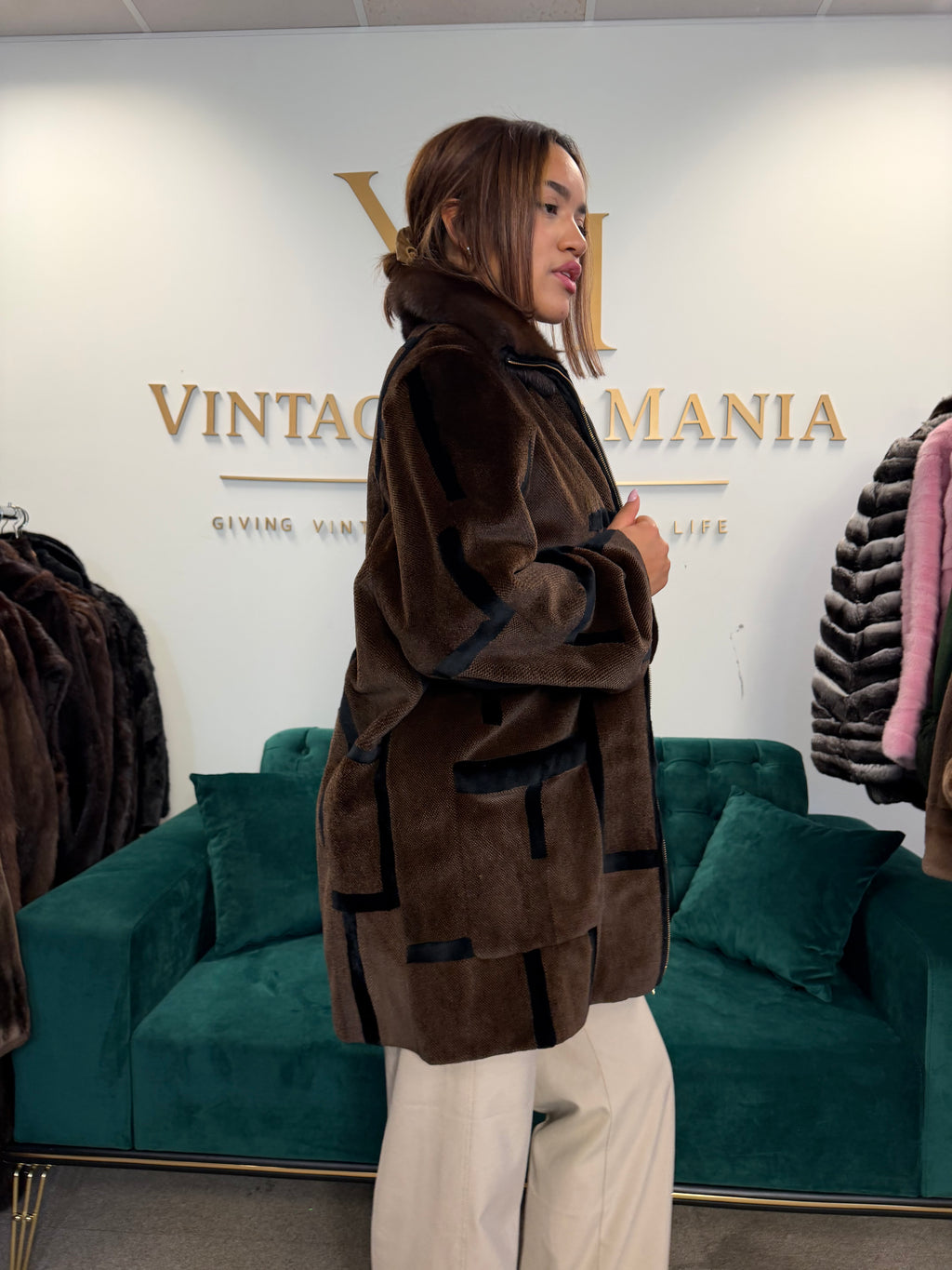 Sheared Mink Fur Coat, Large, Designer with Zipper, New