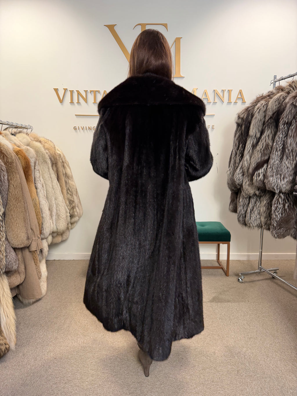 Dark Brown Mink Fur Coat, L/XL, Full Length
