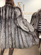 Silver Fox Fur Coat, XL, Collarless, Rare Style