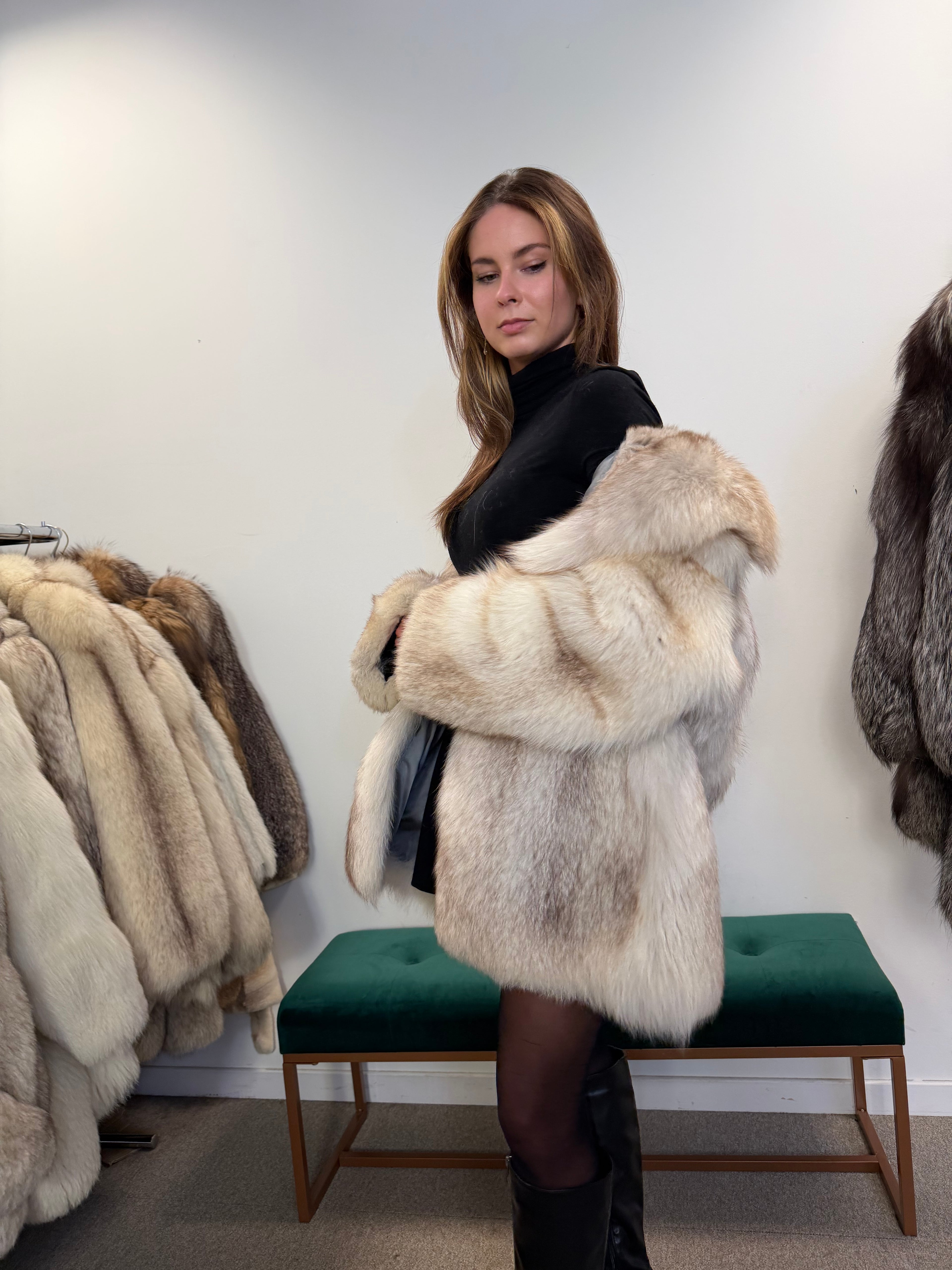 White Fox Fur Jacket, Luxury Quality - M size