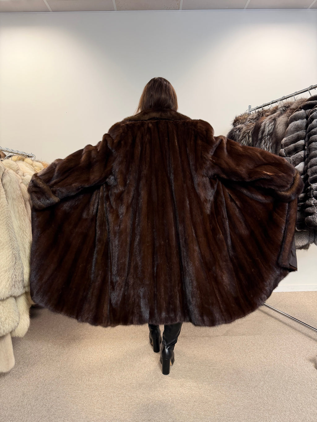 Mink Fur Coat, Brown, Thick Fur, Oversized 5XL