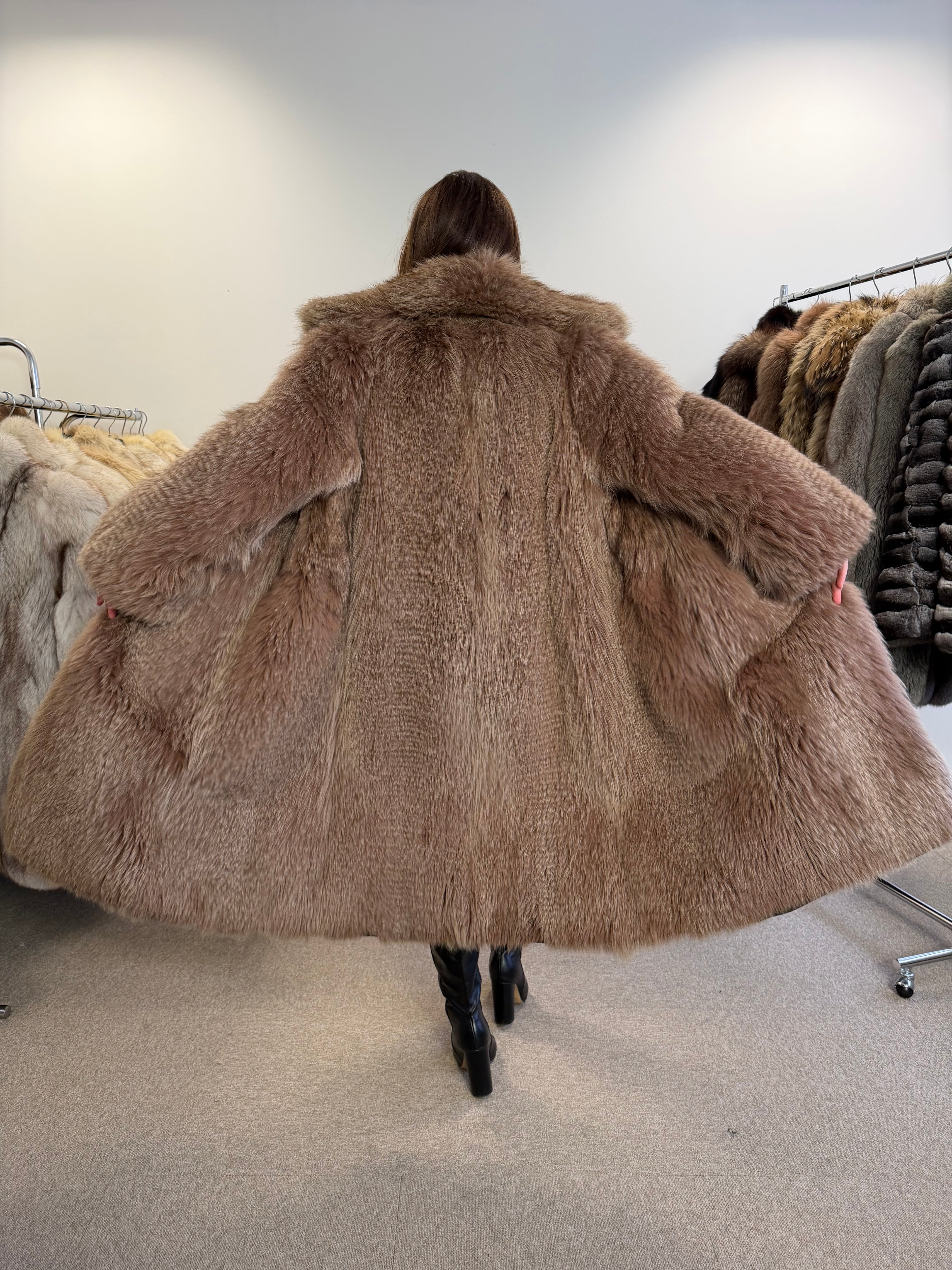 Fox Fur Coat, Brown, Full Length, Reversible, Size L