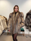 Crystal Fox Real Fur Coat, Size L, Frost White