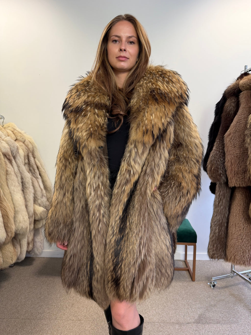 Raccoon Fur Coat, Size XL