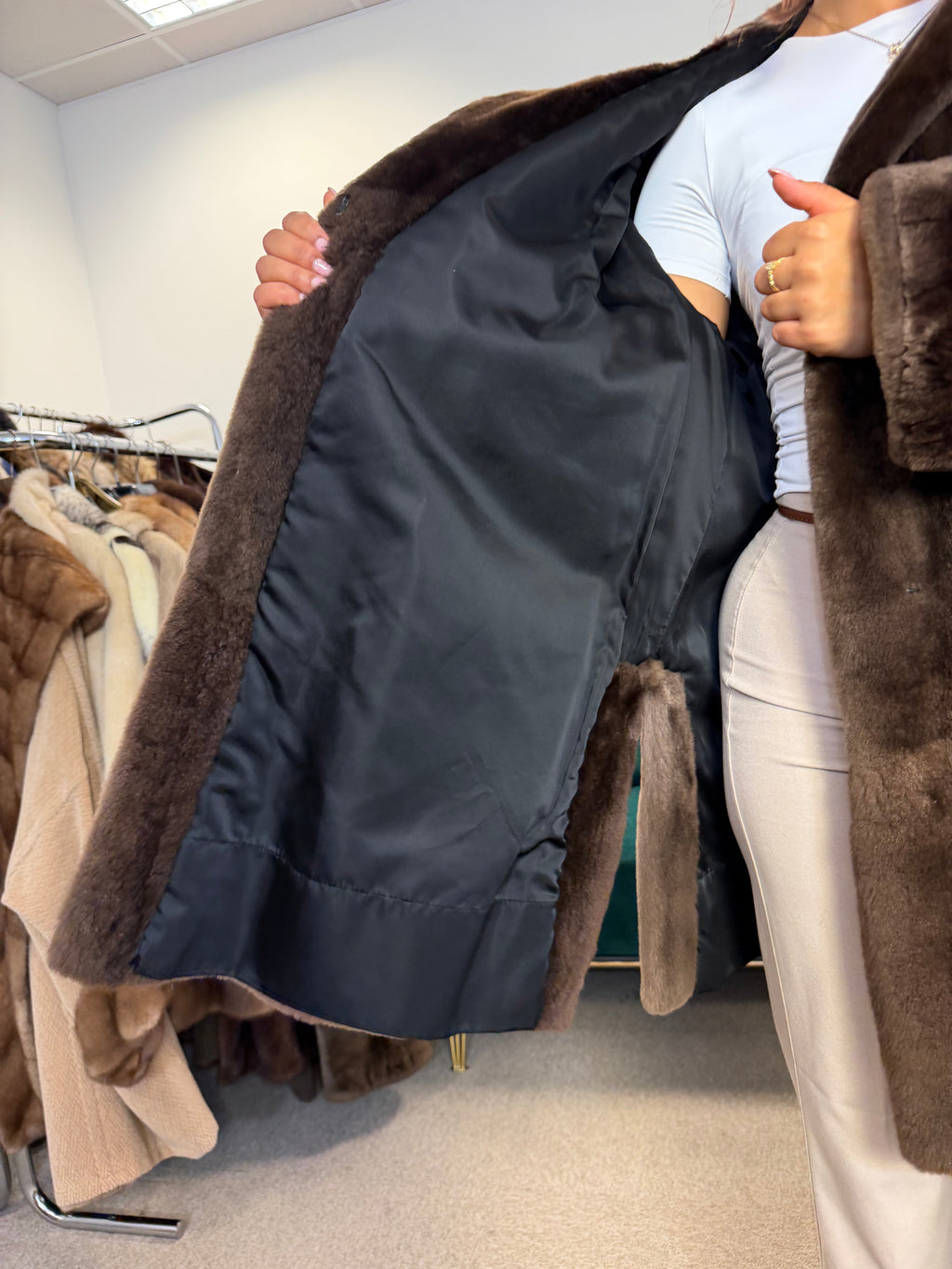 Sheared Beaver Fur Coat, Hooded, Oversize up to 3XL