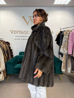 Dark Green Dyed Cross Mink Fur Jacket, 3XL, Oversize