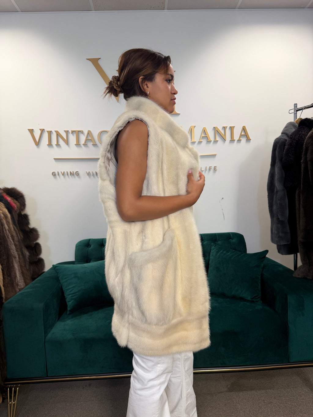 White Mink Fur Vest, Large