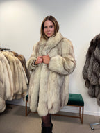 White Nordic Fox Real Fur Coat, Size L