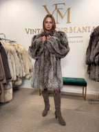 Silver Fox Fur Coat, XL, Collarless, Rare Style
