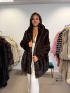 NEW Mink Fur Coat, Dark Hooded, XL