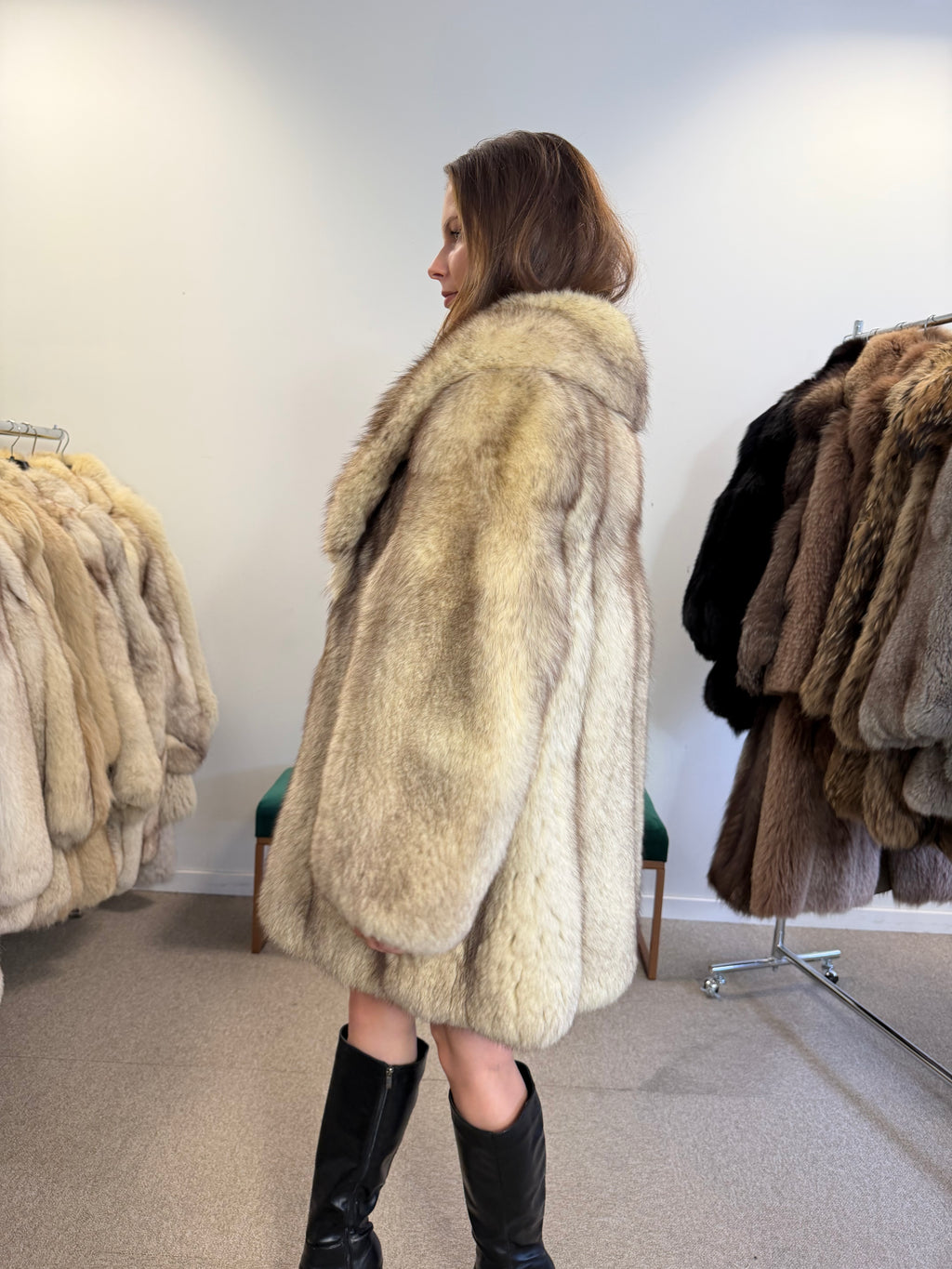 Fox Fur Coat, White Nordic, Size M