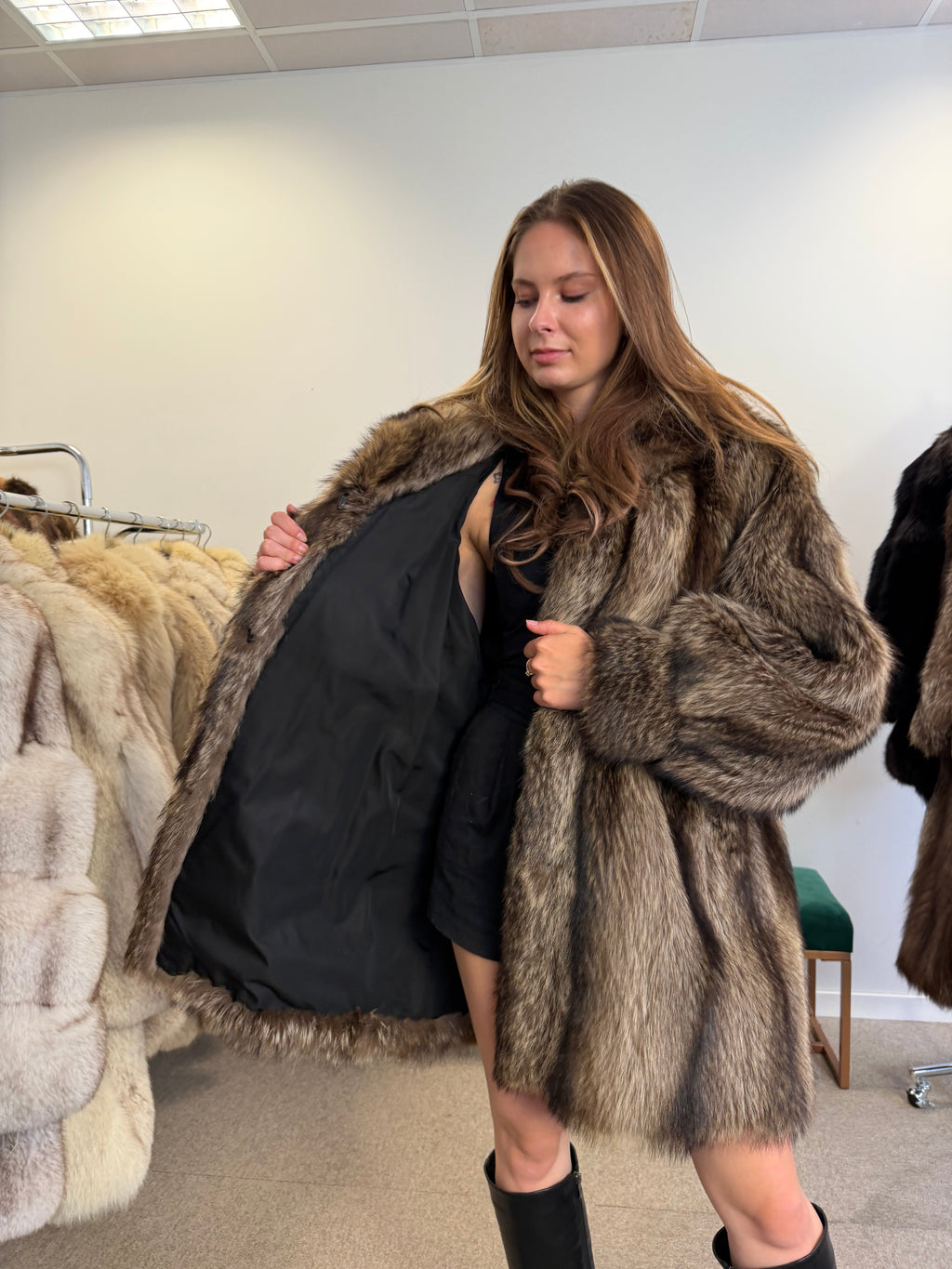 Raccoon Fur Coat, Size XL