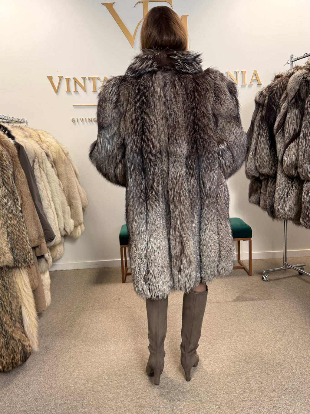 Silver Fox Fur Coat, XL, SAGA, Fluffy